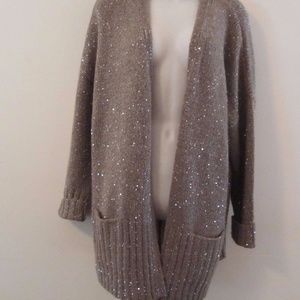 J. Jill Mocha Tweed Sequins Cardigan sweater Sz M